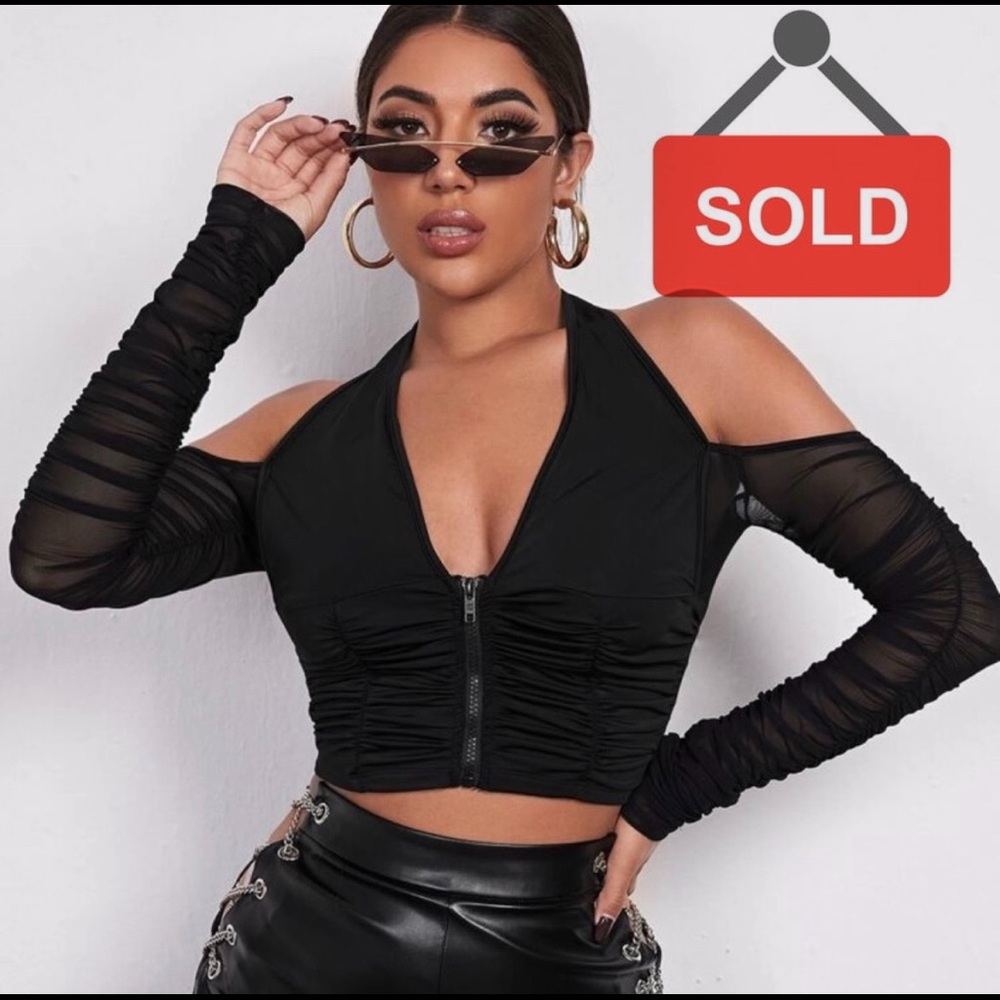Trendy mesh halter top.